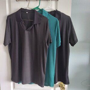 Set of 3 Men’s Regular Fit Ribbed Polo Shirts | 2 Black, 1 Teal Blue | Size M